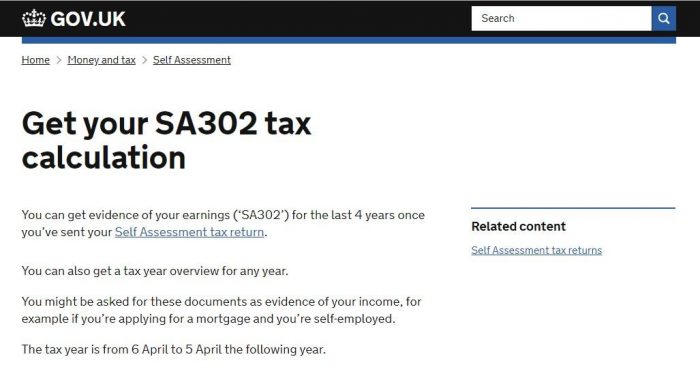 SA302 evidence of income