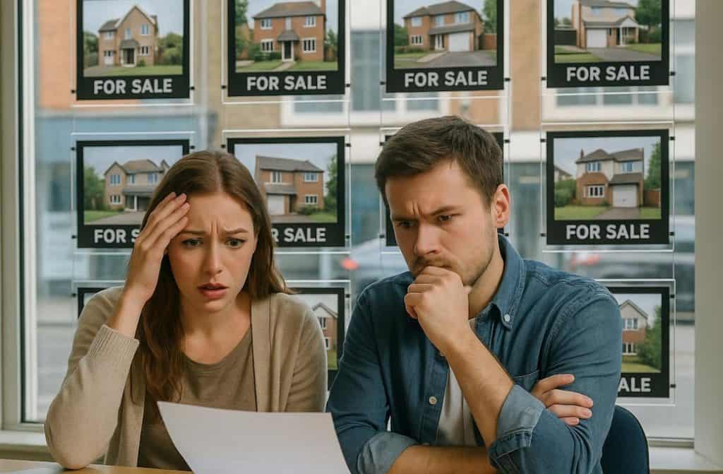 First time home buyers in an estate agents office.