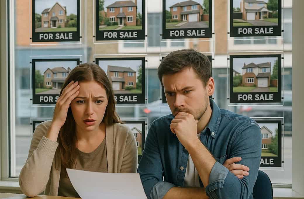 First time home buyers in an estate agents office.