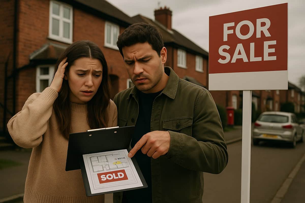 First time buyers on a house viewing but looking concerned or disappointed.